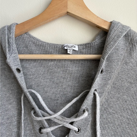 Splendid Lace Up Front Waffle Hoodie - Picture 2 of 4